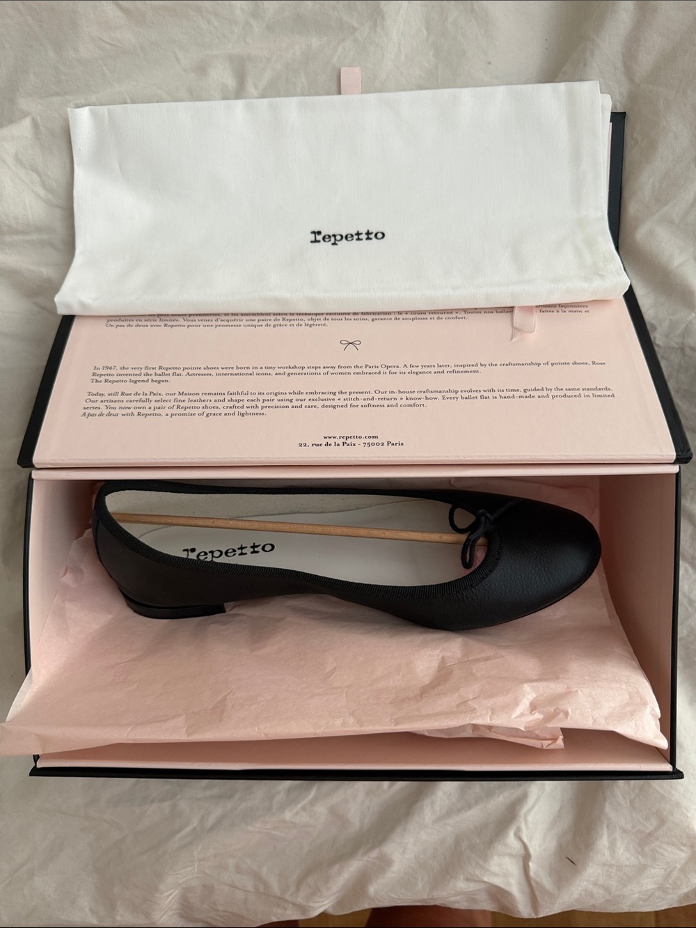 Repetto Black Pebbled Leather Ballet Flat with Bow